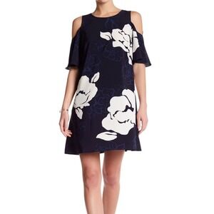 Navy Floral‎ Cold Shoulder Dress | Feminine Occasion Party